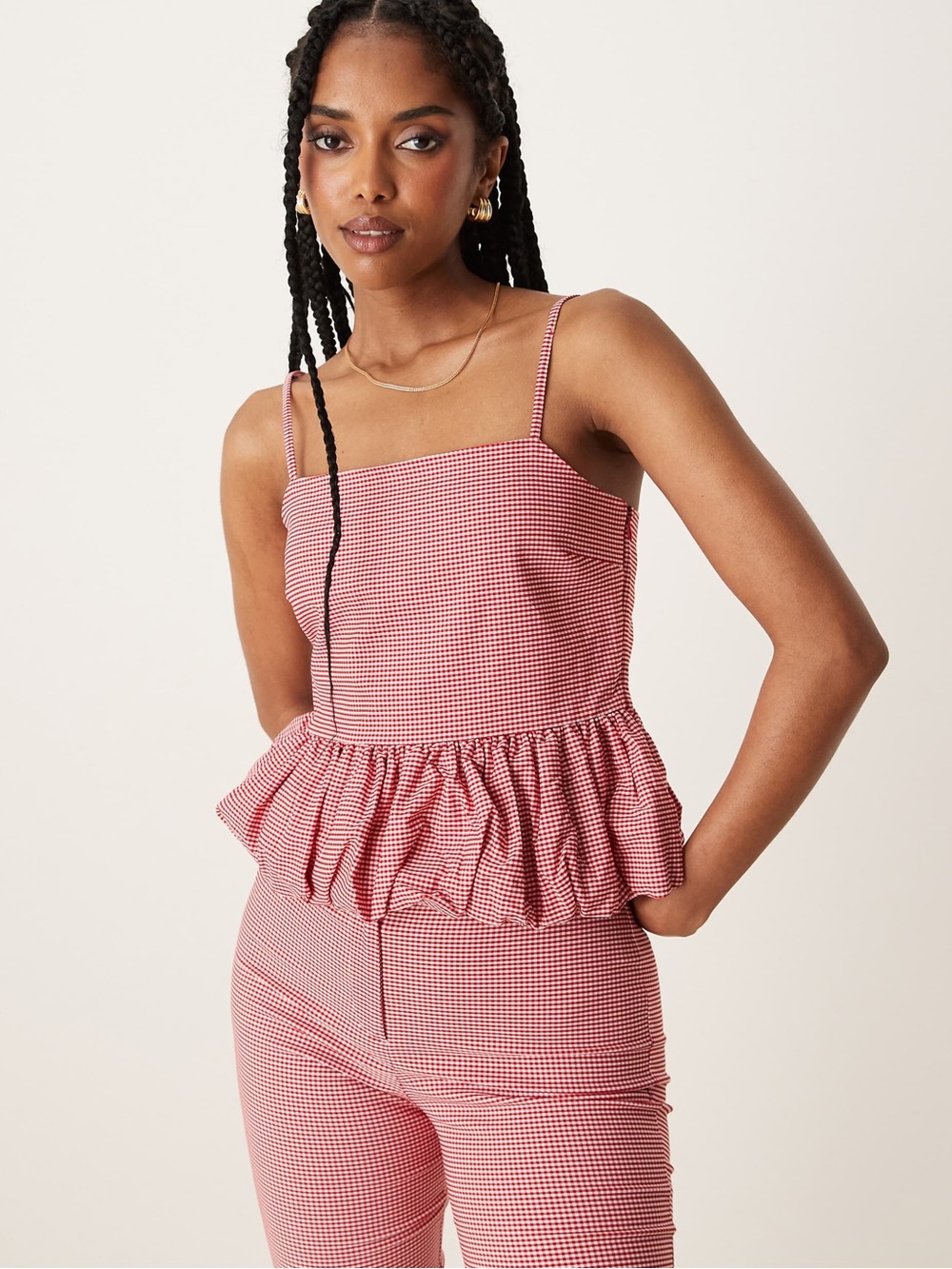 Mango Red Gingham Peplum Camisole